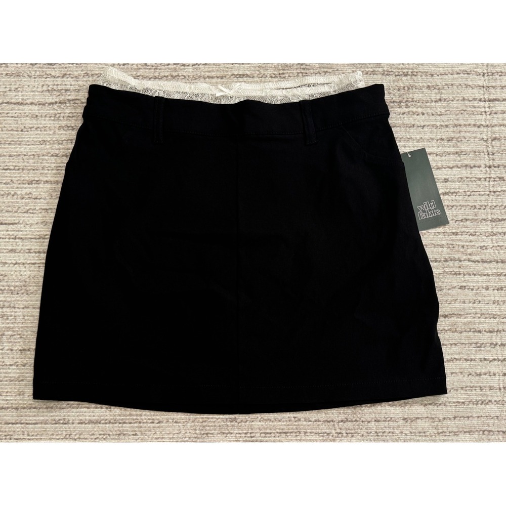 Wild Fable Black Mini Skirt with White Lace Trim Waistband XS NWT